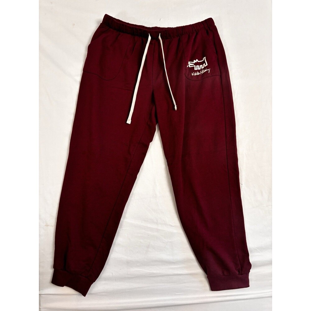 Keith Haring Sweatpants Red Joggers Graphic Wearable Art Lounge Pants Mens L